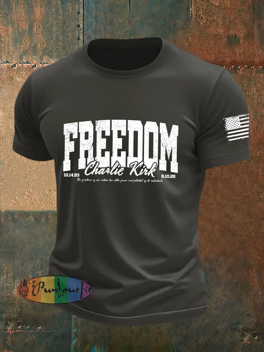 Men’s Freedom Printed Casual T-shirt Dark Gray / S