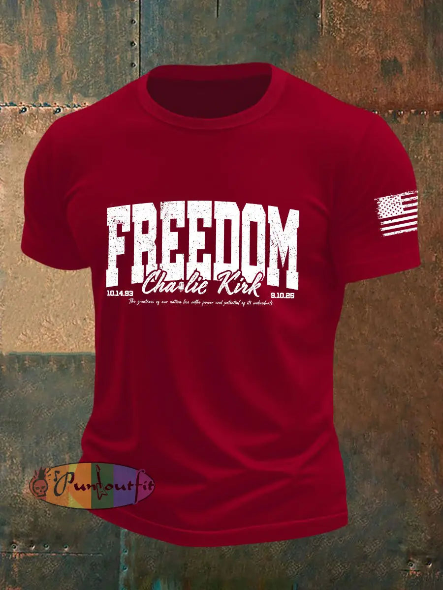 Men’s Freedom Printed Casual T-shirt Deep Red / S