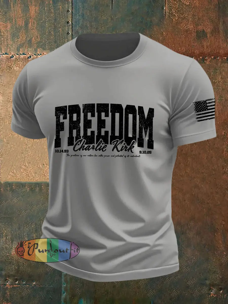Men’s Freedom Printed Casual T-shirt Light Gray / S