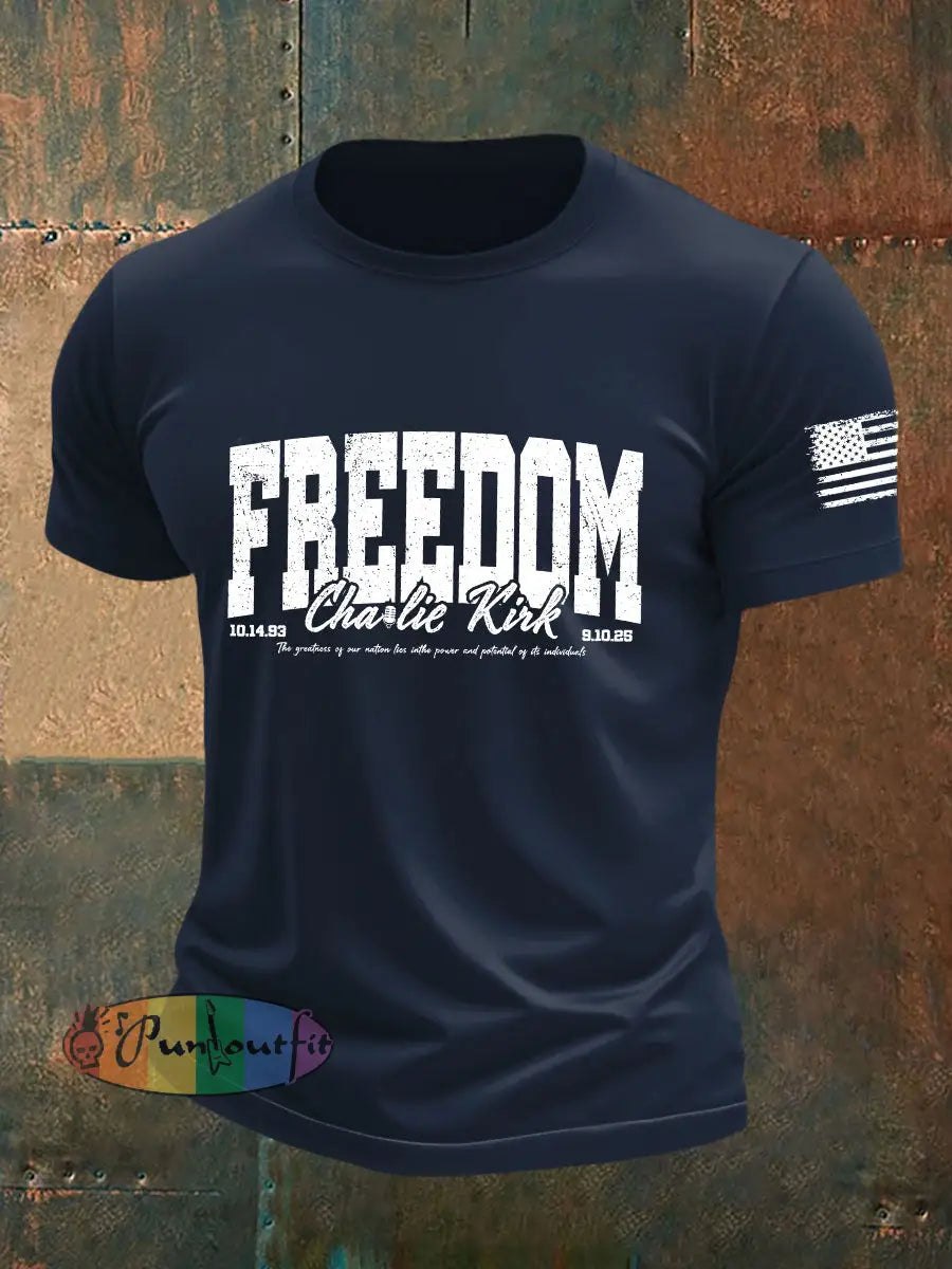 Men’s Freedom Printed Casual T-shirt Navy Blue / S