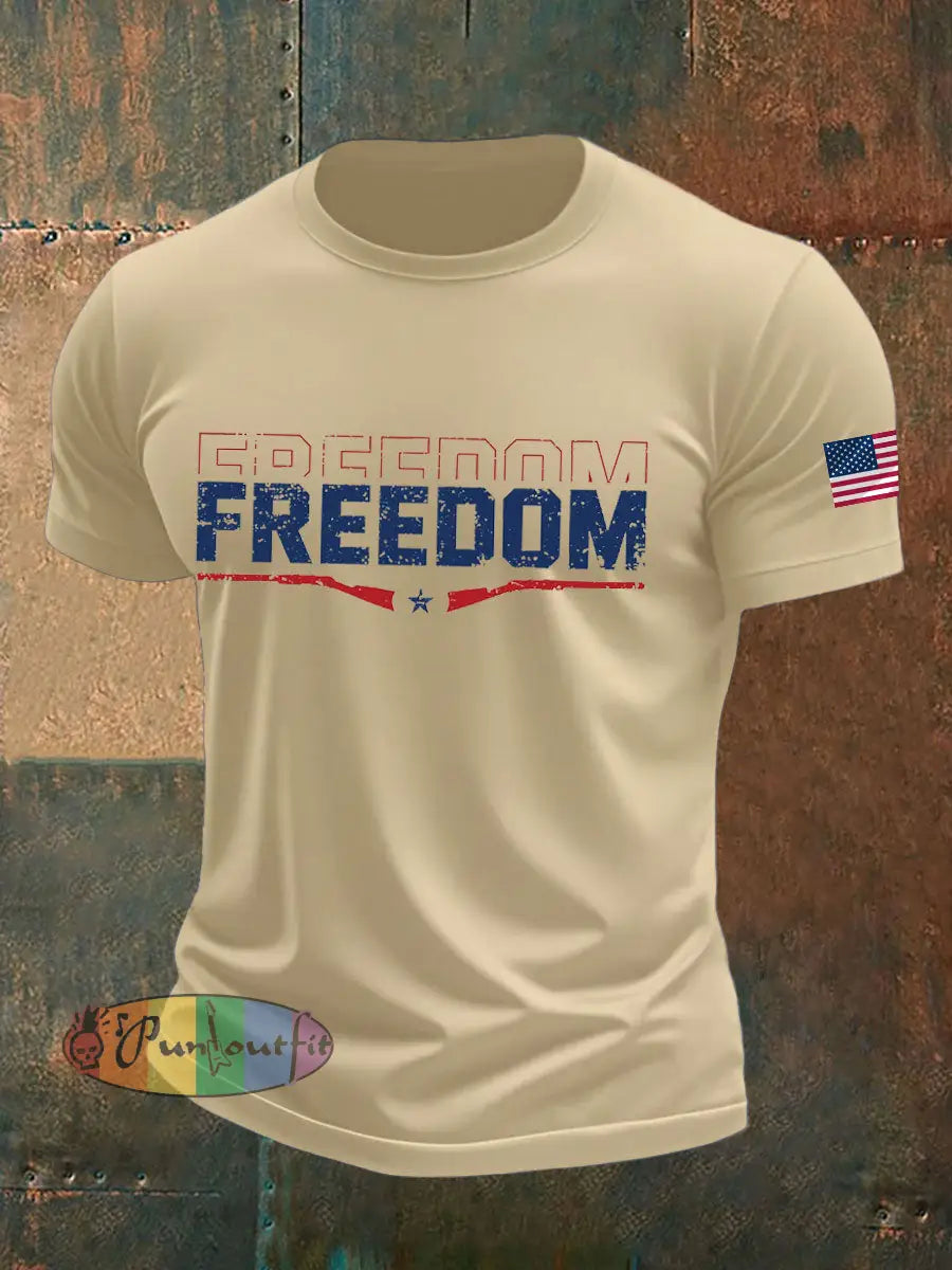 Men’s Freedom Printed imitation cotton short-sleeved T-shirt Beige / S