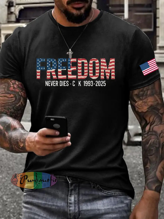 Men’s Freedom Printed imitation cotton short-sleeved T-shirt Black / S
