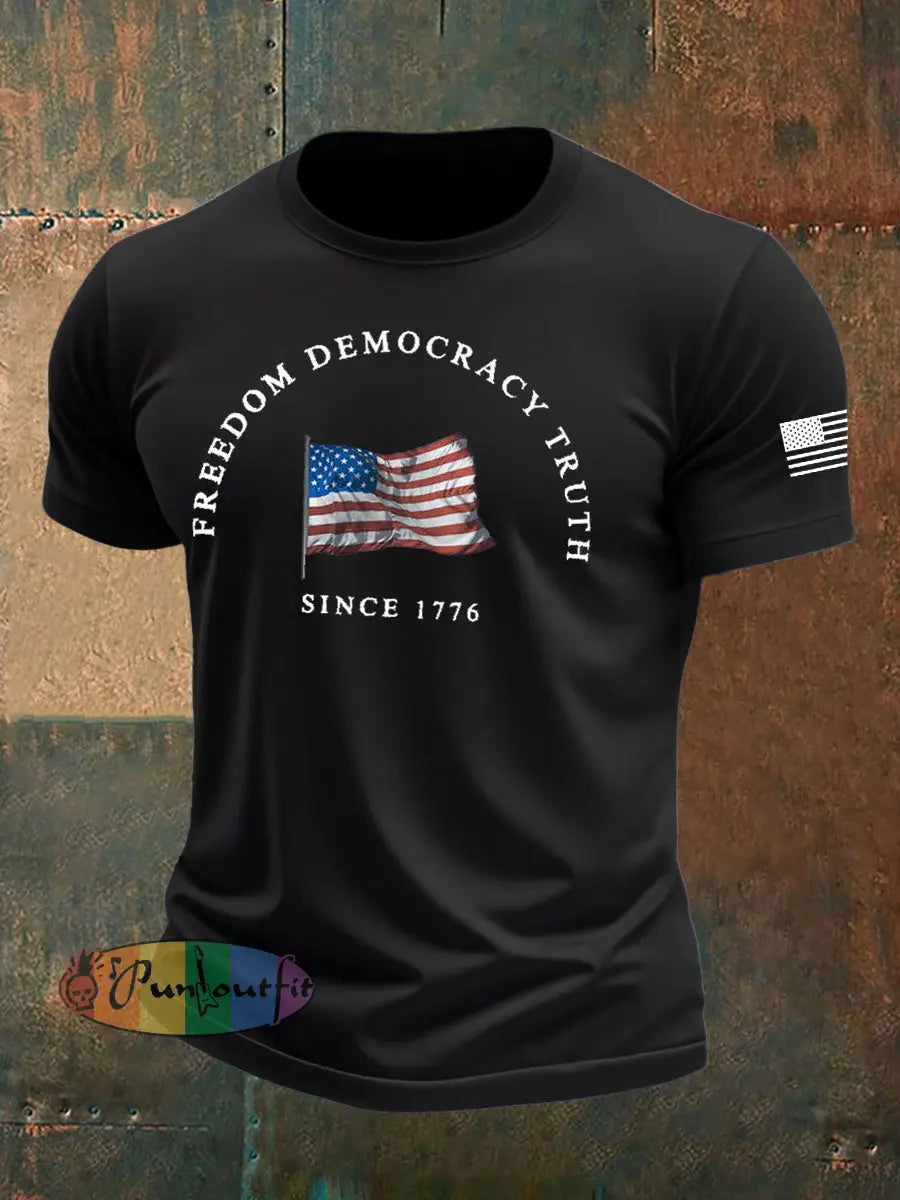 Men’s Freedom Printed imitation cotton short-sleeved T-shirt Black / S