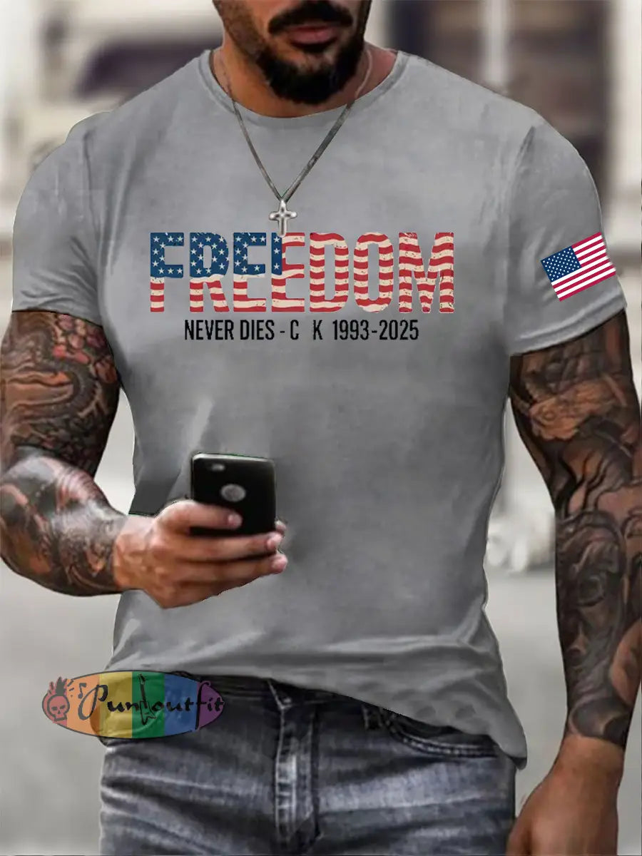 Men’s Freedom Printed imitation cotton short-sleeved T-shirt Light Gray / S