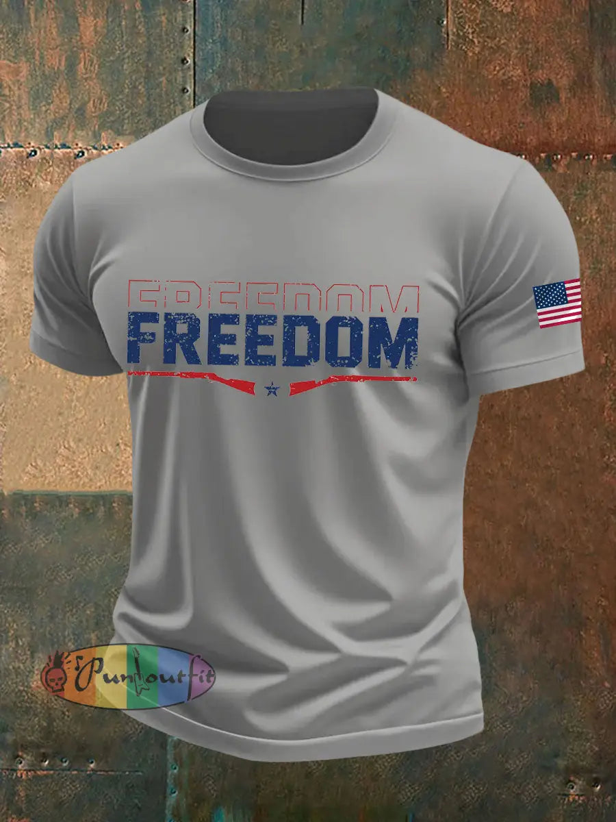 Men’s Freedom Printed imitation cotton short-sleeved T-shirt Light Gray / S