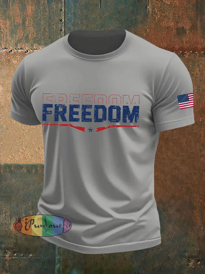Men’s Freedom Printed imitation cotton short-sleeved T-shirt Light Gray / S