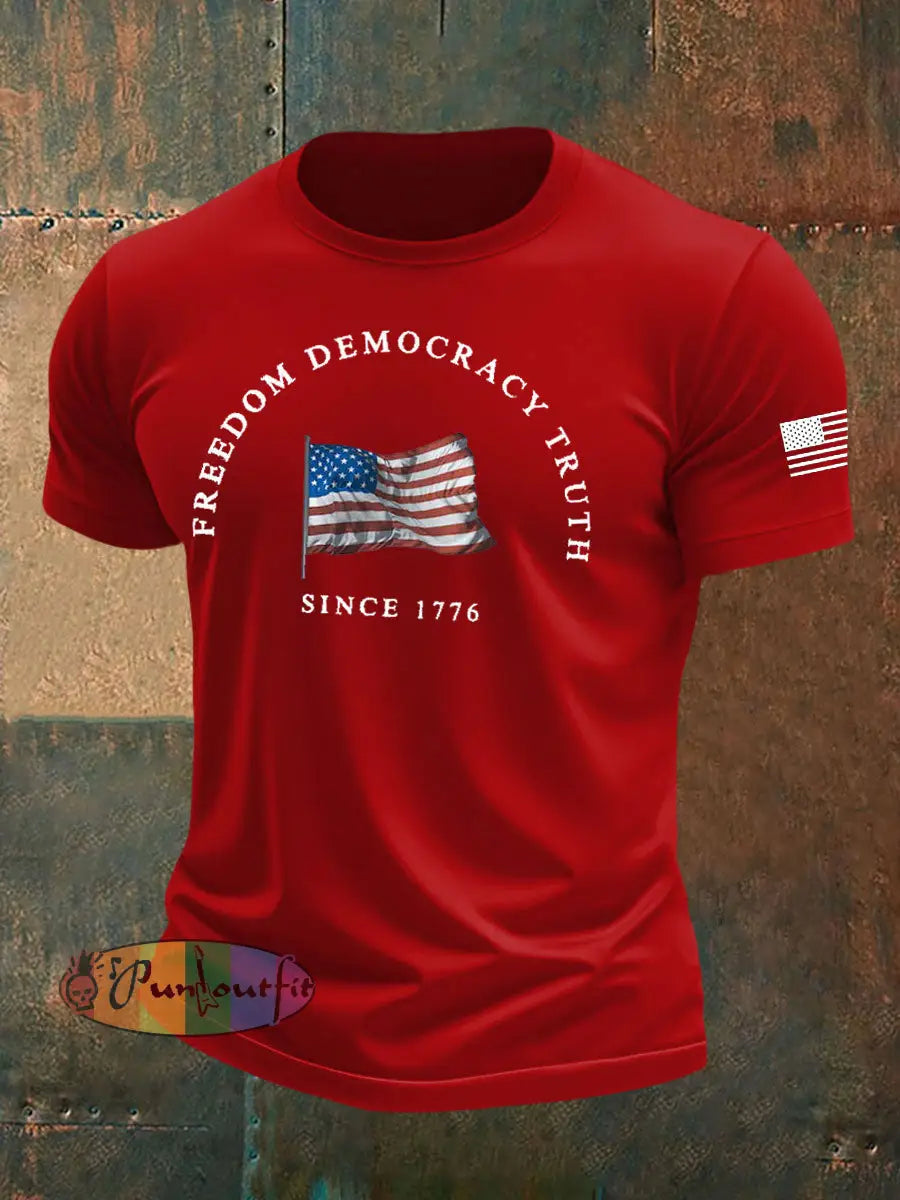 Men’s Freedom Printed imitation cotton short-sleeved T-shirt Pure Red / S