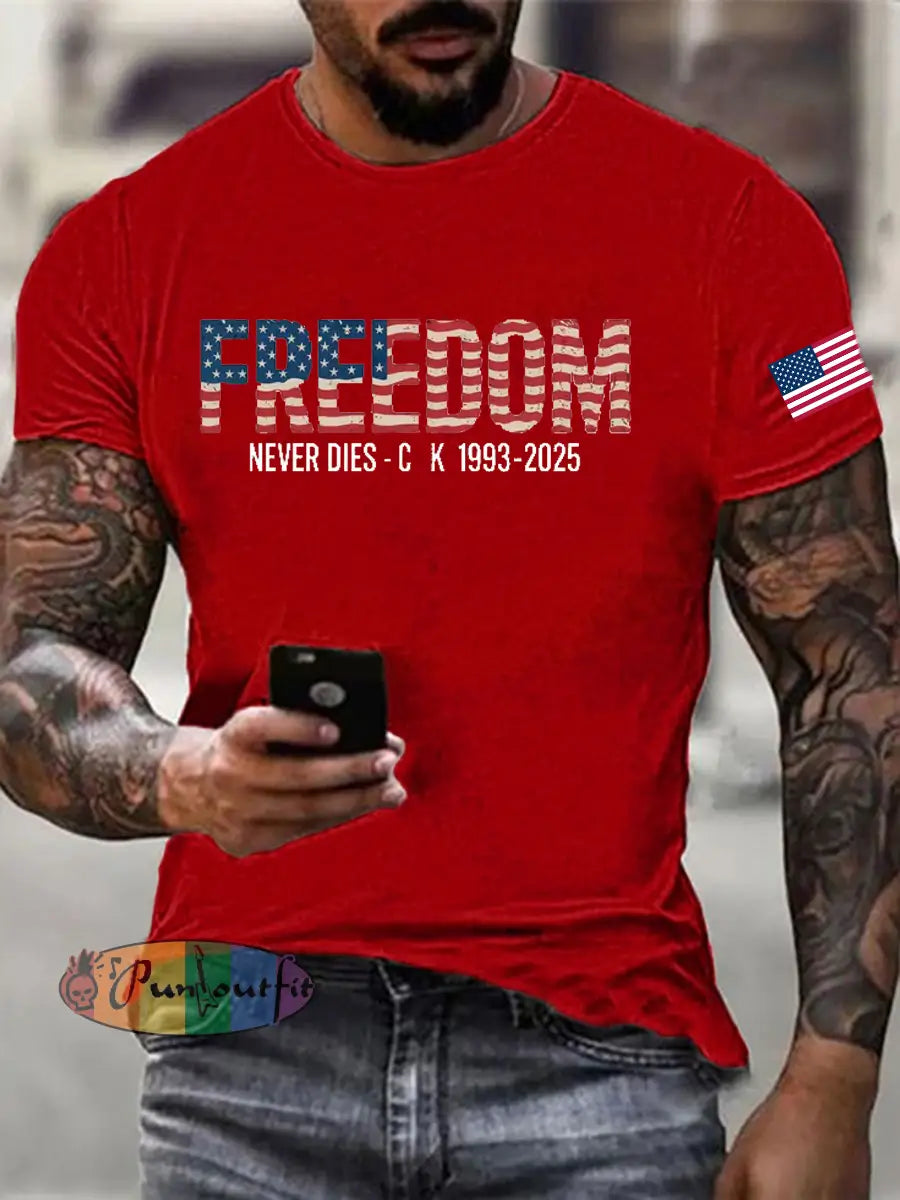 Men’s Freedom Printed imitation cotton short-sleeved T-shirt Pure Red / S
