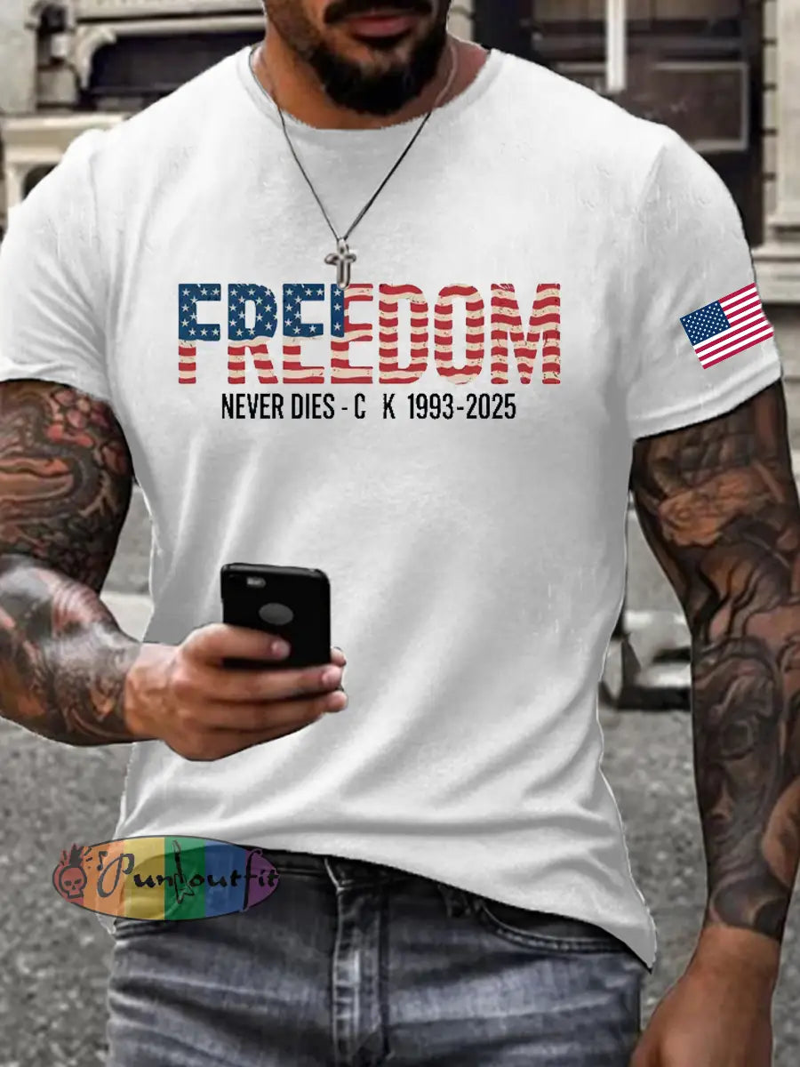Men’s Freedom Printed imitation cotton short-sleeved T-shirt White / S