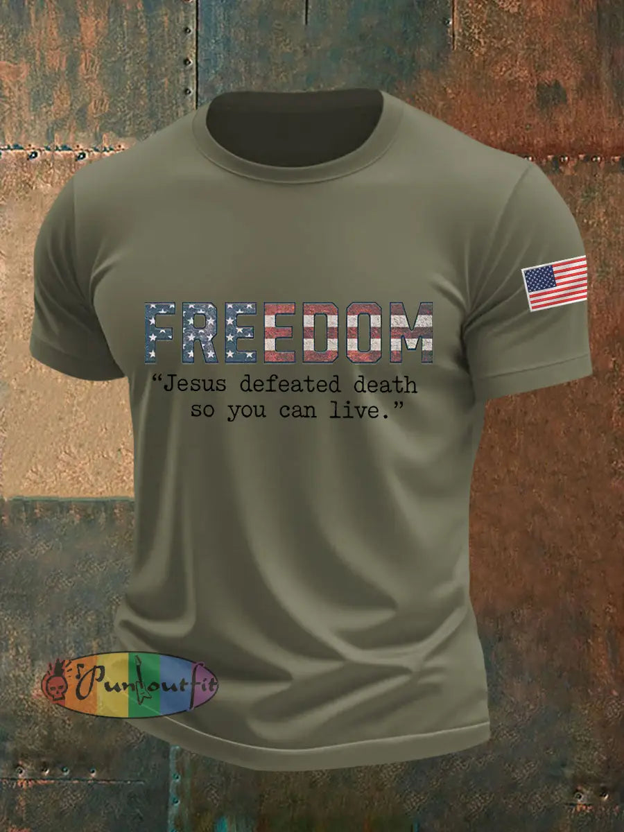 Men’s Freedom Turning Point USA Jesus Defeated Death So You Can Live R.I.P Charlie Kirk Tee Army Green / S