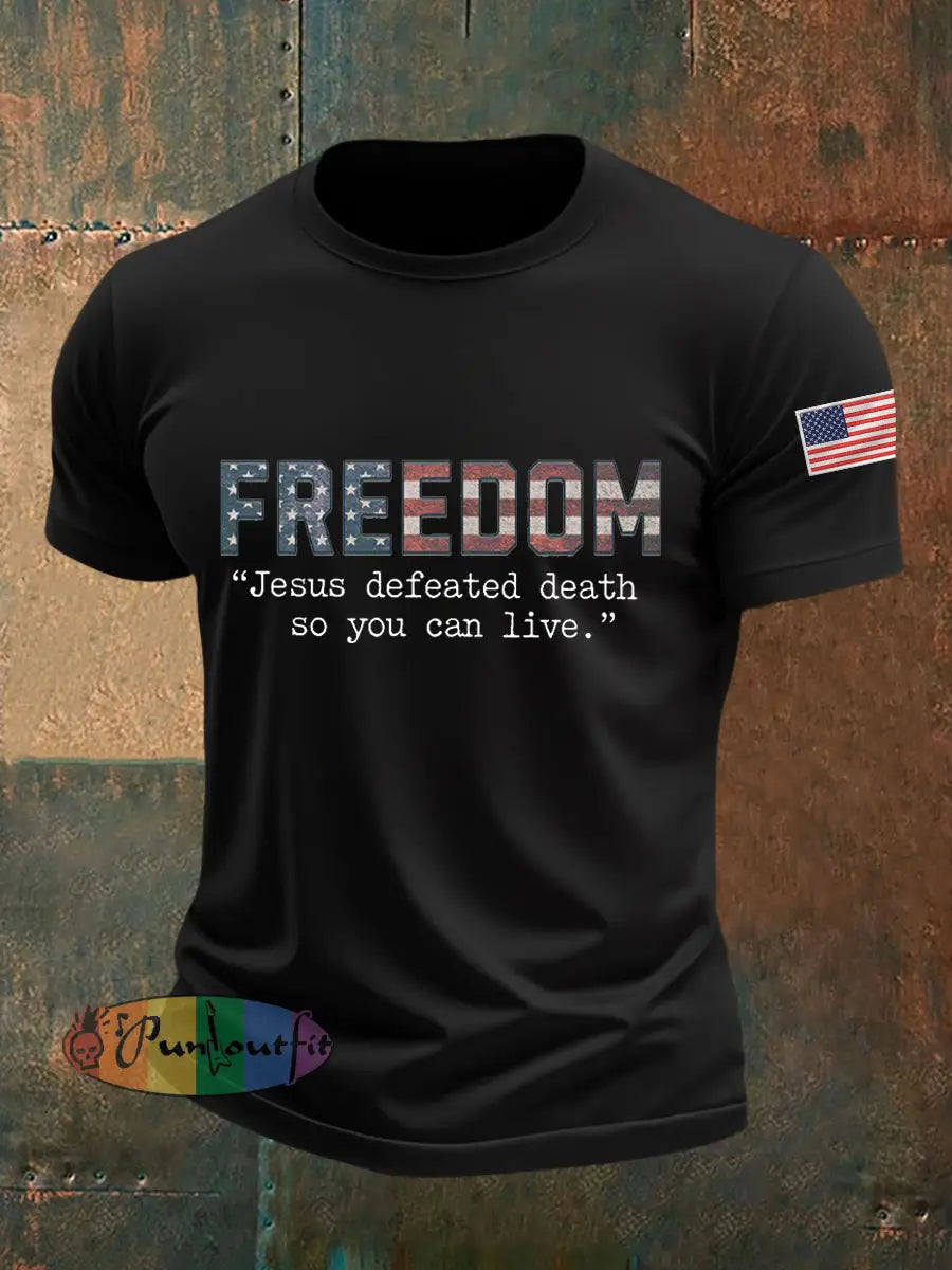 Men’s Freedom Turning Point USA Jesus Defeated Death So You Can Live R.I.P Charlie Kirk Tee Black / S