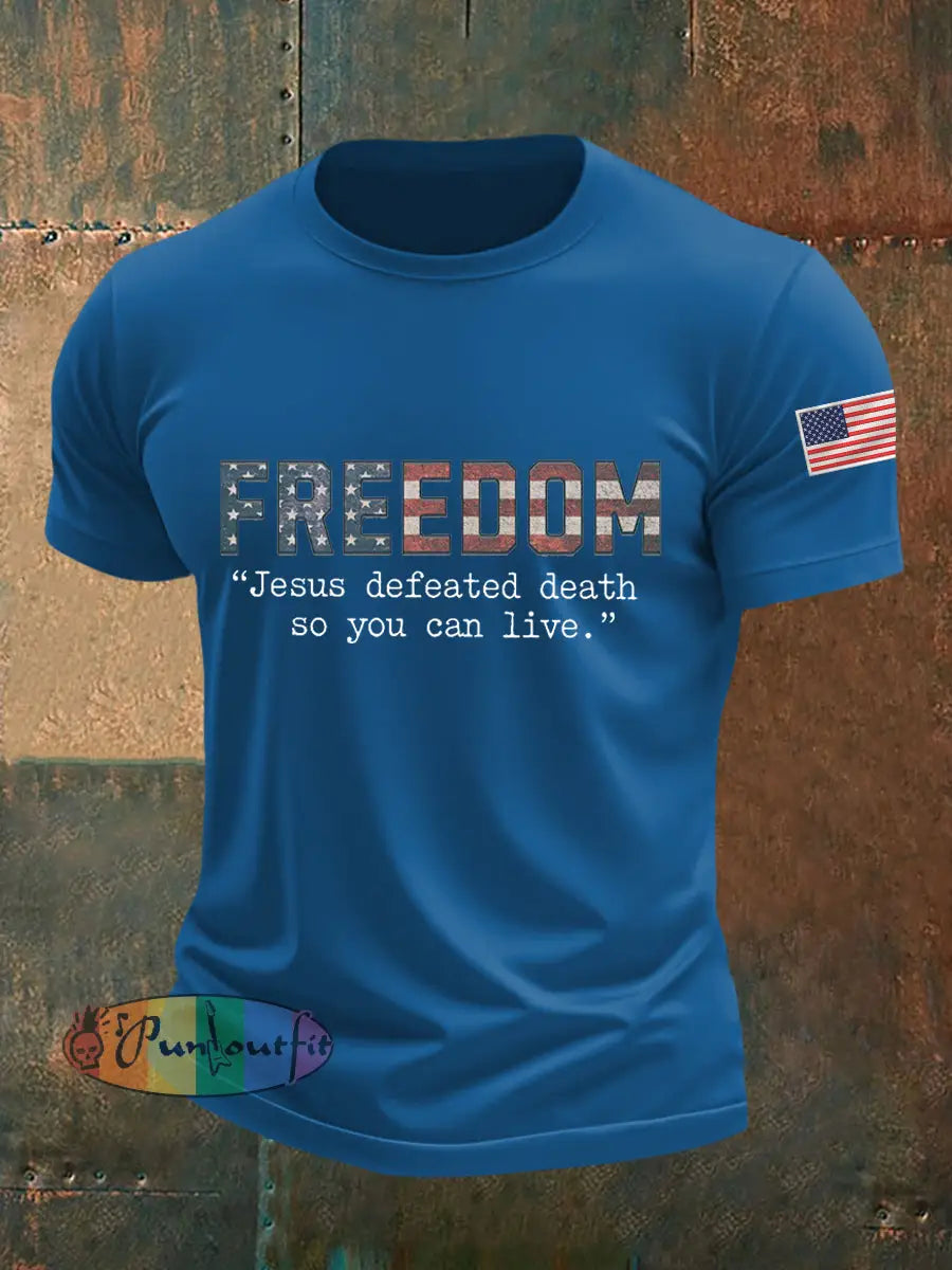 Men’s Freedom Turning Point USA Jesus Defeated Death So You Can Live R.I.P Charlie Kirk Tee Blue / S