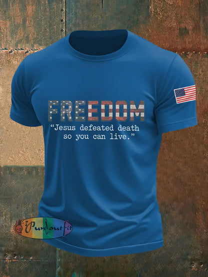Men’s Freedom Turning Point USA Jesus Defeated Death So You Can Live R.I.P Charlie Kirk Tee Blue / S