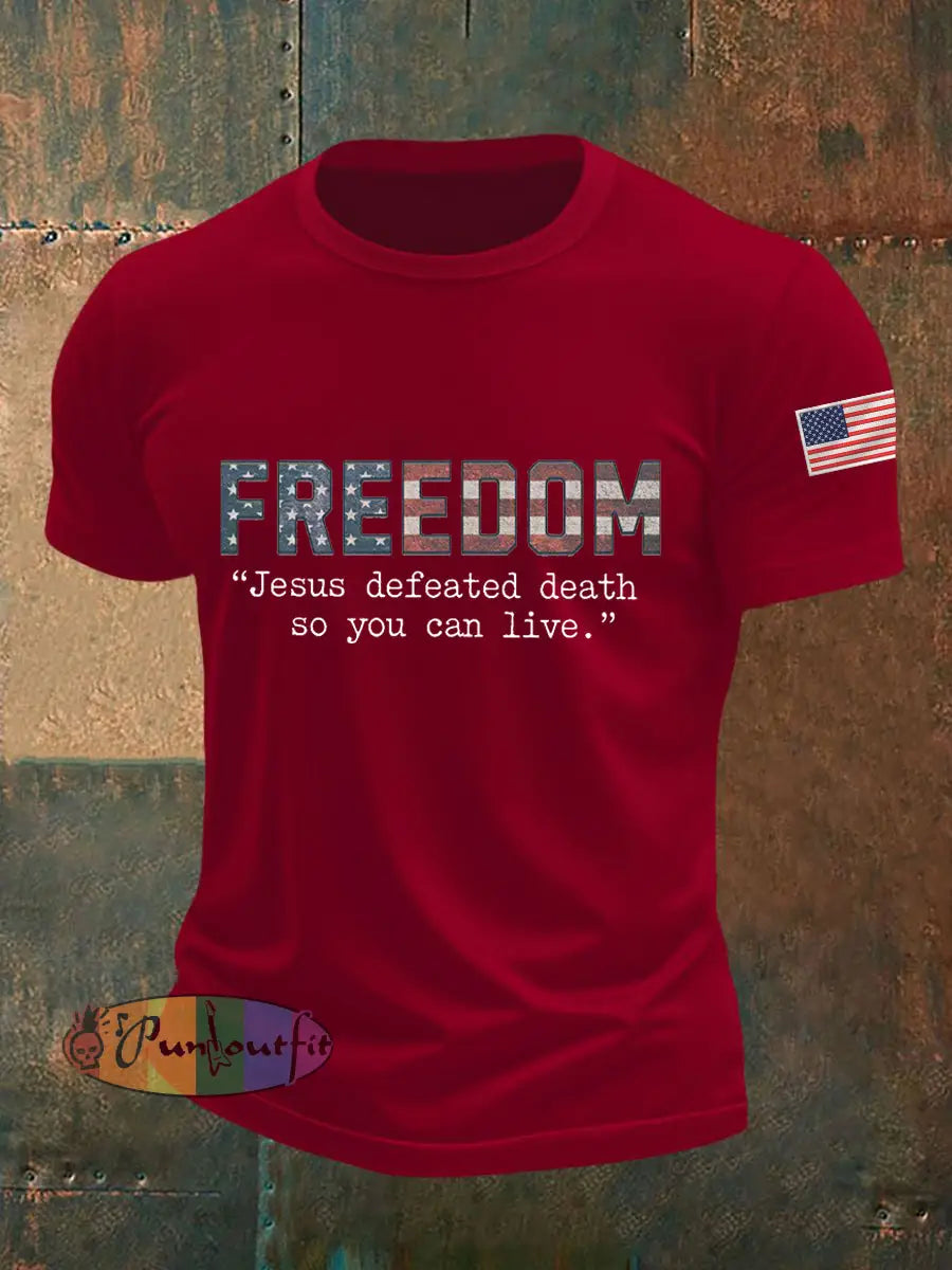 Men’s Freedom Turning Point USA Jesus Defeated Death So You Can Live R.I.P Charlie Kirk Tee Deep Red / S