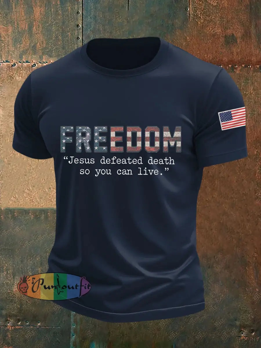 Men’s Freedom Turning Point USA Jesus Defeated Death So You Can Live R.I.P Charlie Kirk Tee Navy Blue / S