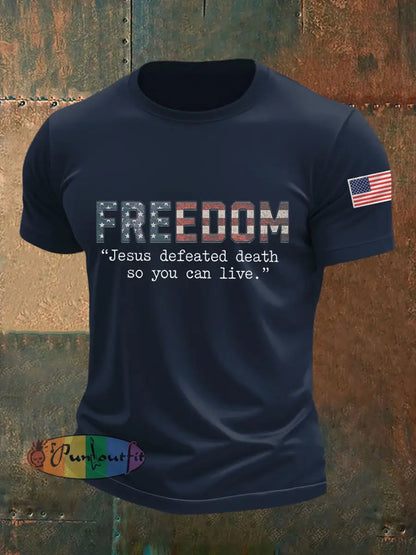 Men’s Freedom Turning Point USA Jesus Defeated Death So You Can Live R.I.P Charlie Kirk Tee Navy Blue / S