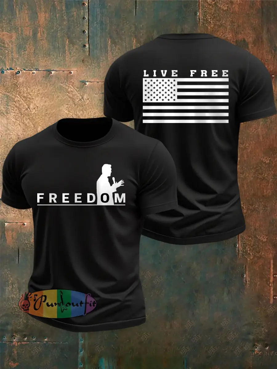 Men’s Freedom USA Flag Live Free Print T-shirt Black / S