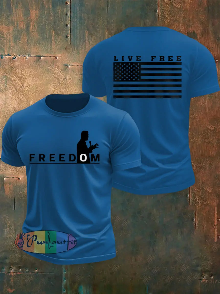 Men’s Freedom USA Flag Live Free Print T-shirt Blue / S