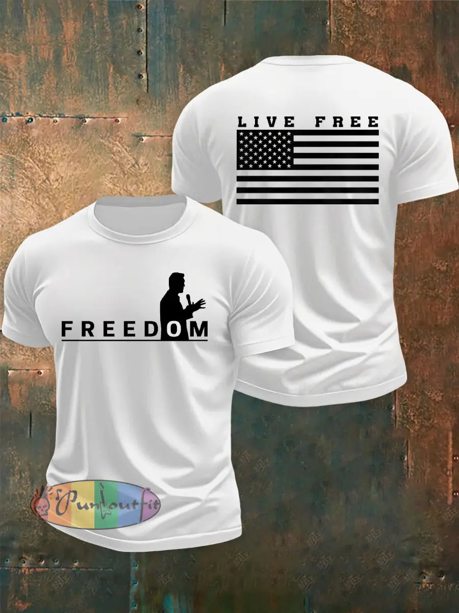 Men’s Freedom USA Flag Live Free Print T-shirt White / S