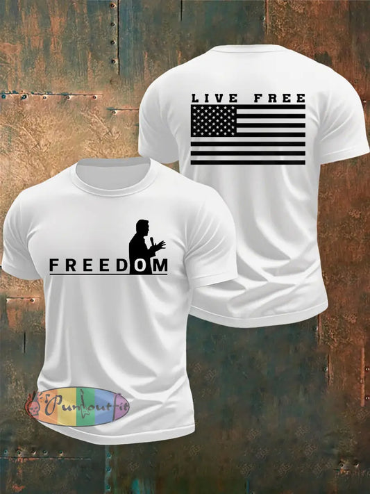 Men’s Freedom USA Flag Live Free Print T-shirt White / S