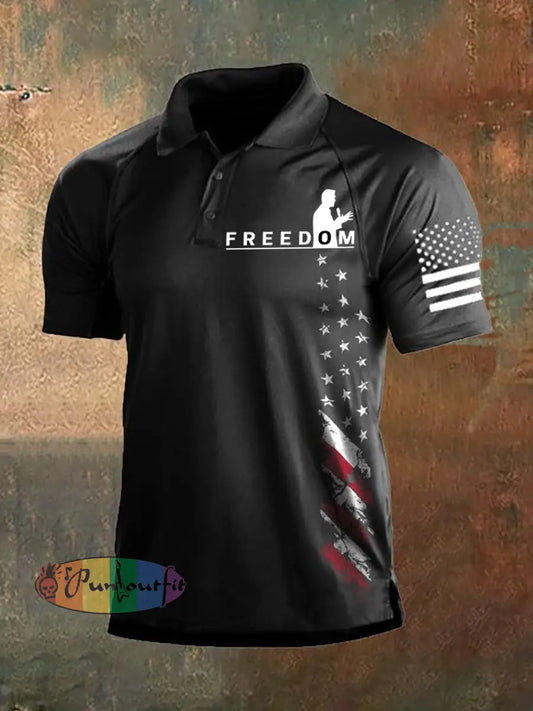 Men’s Freedom USA Flag Print Short Sleeves Top Black / S