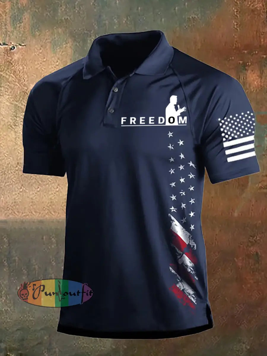 Men’s Freedom USA Flag Print Short Sleeves Top Navy Blue / S