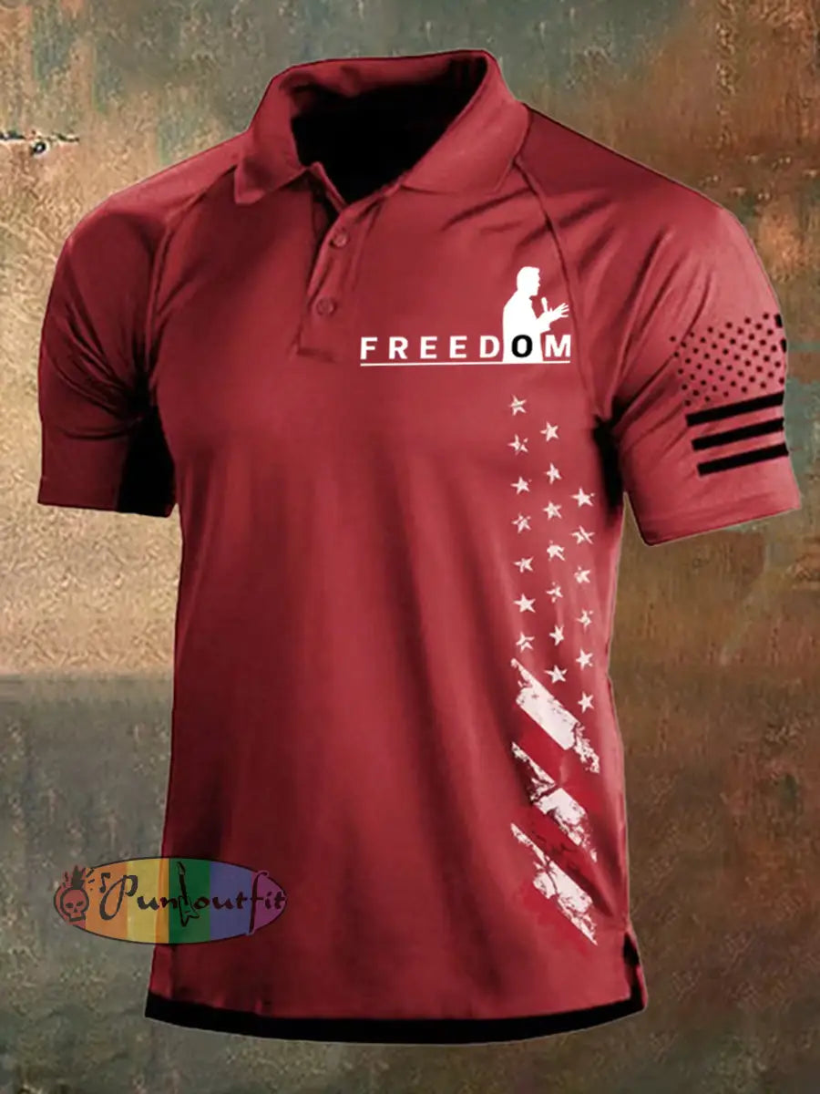 Men’s Freedom USA Flag Print Short Sleeves Top Red / S