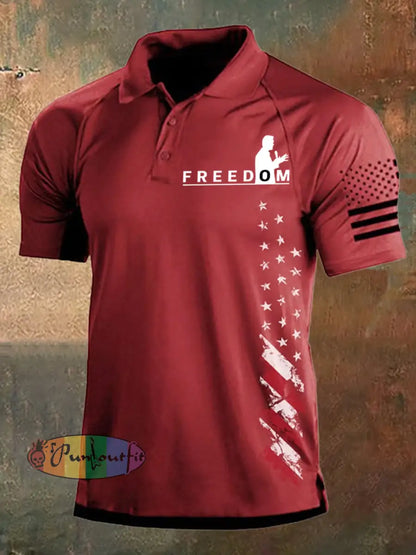 Men’s Freedom USA Flag Print Short Sleeves Top Red / S