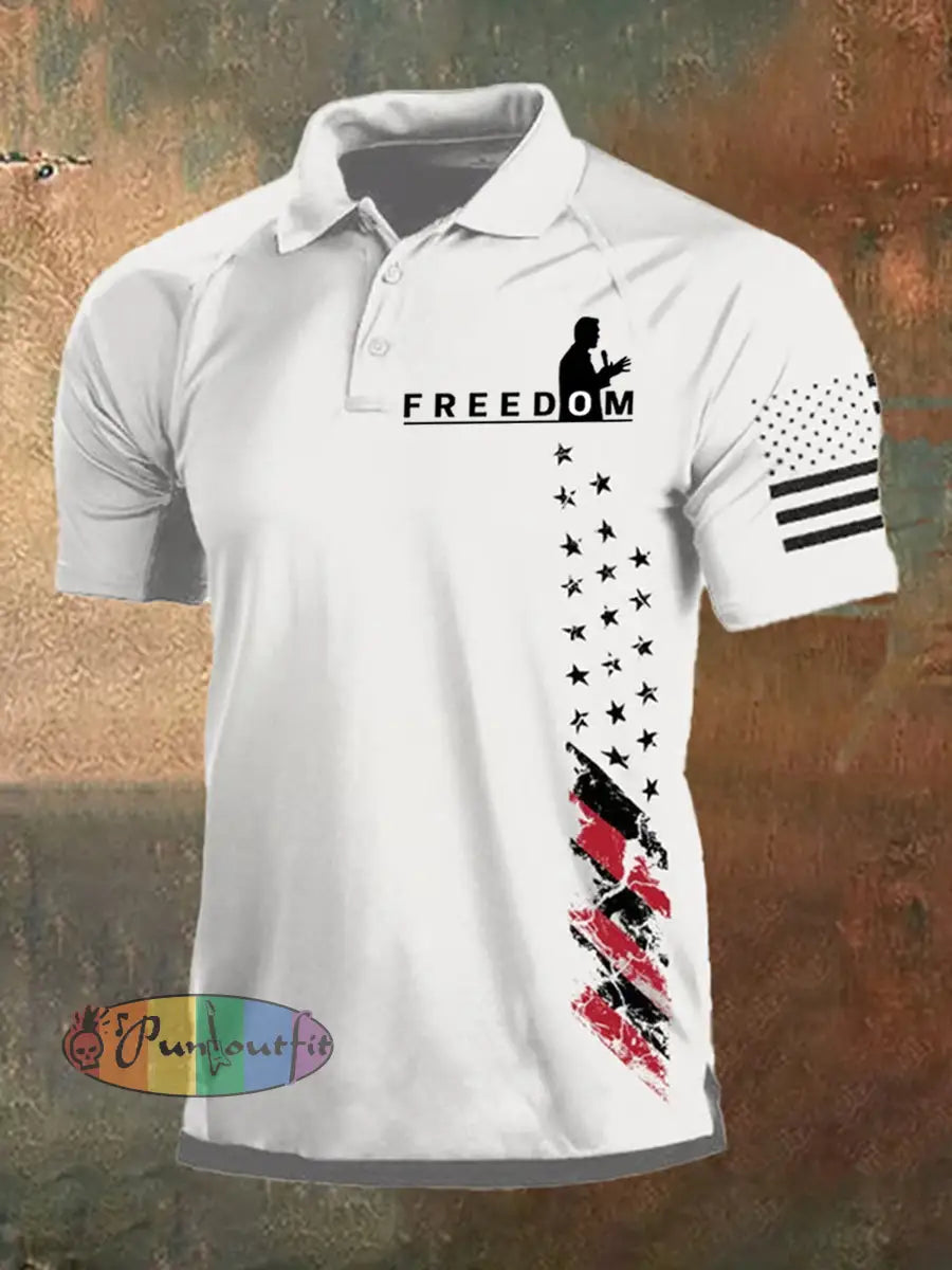Men’s Freedom USA Flag Print Short Sleeves Top White / S