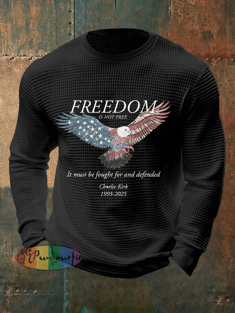 Men’s Freedom Waffle Print Casual T-Shirt Black / S