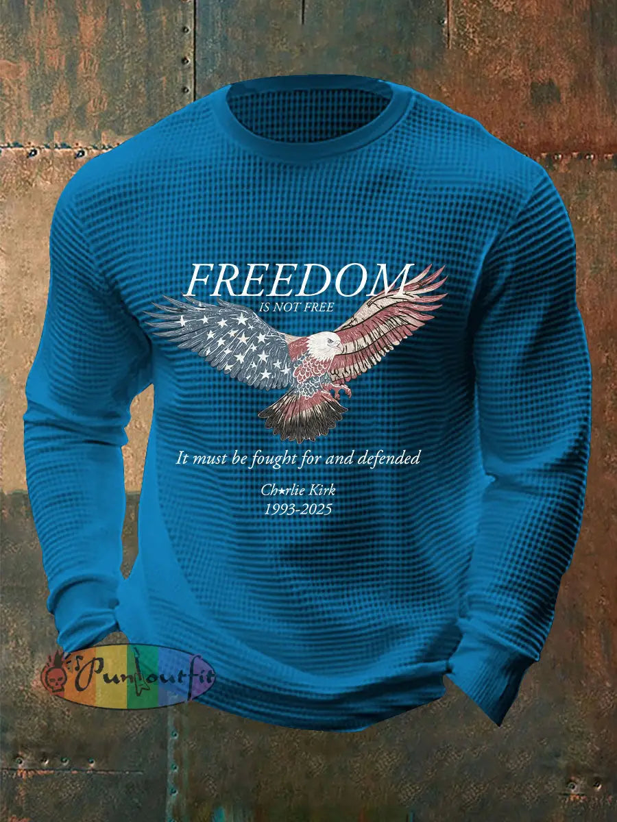 Men’s Freedom Waffle Print Casual T-Shirt Blue / S