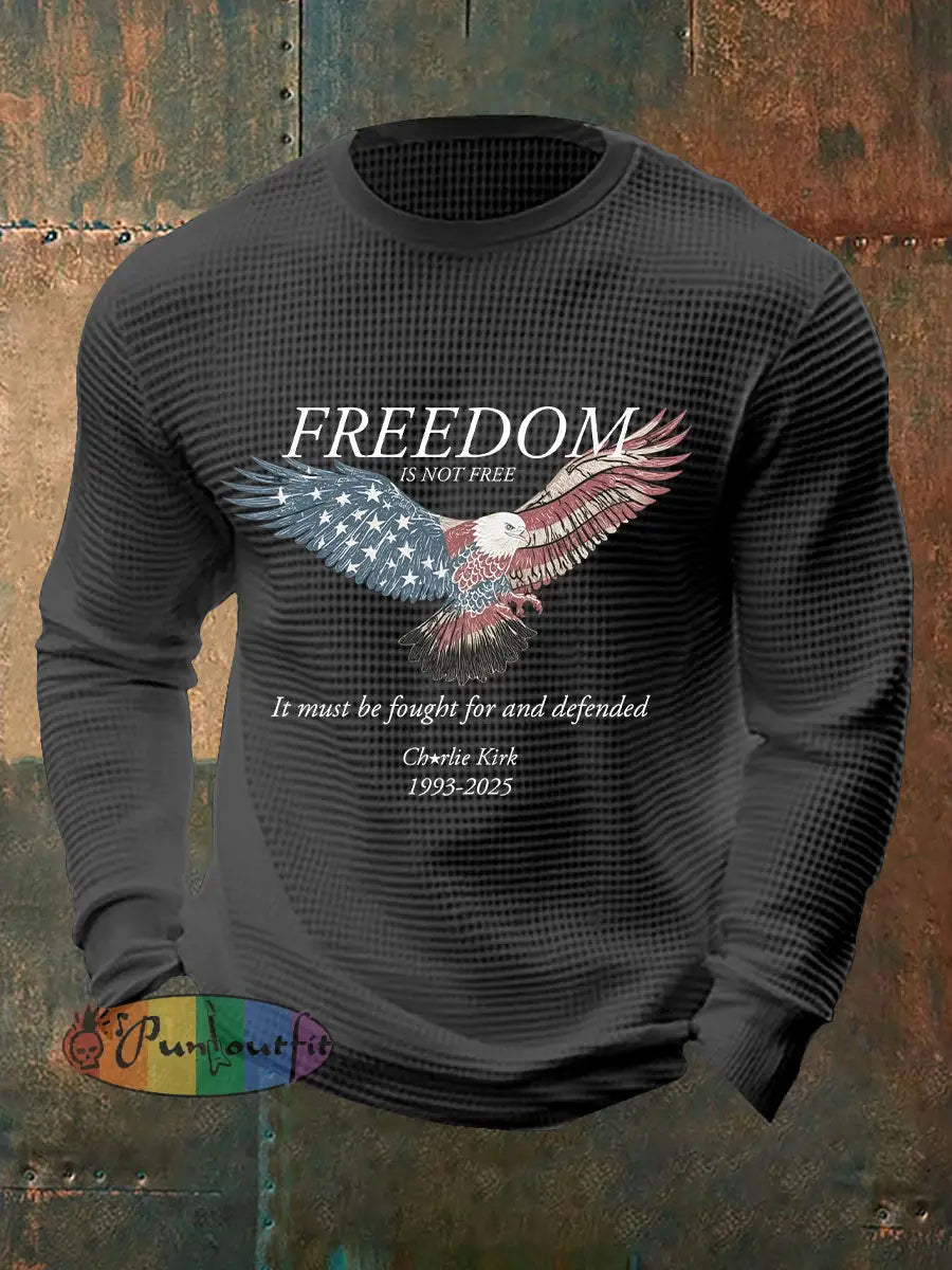 Men’s Freedom Waffle Print Casual T-Shirt Dark Gray / S