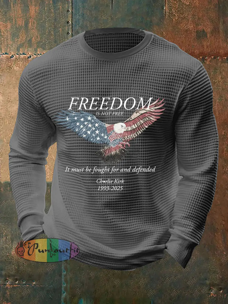 Men’s Freedom Waffle Print Casual T-Shirt Light Gray / S