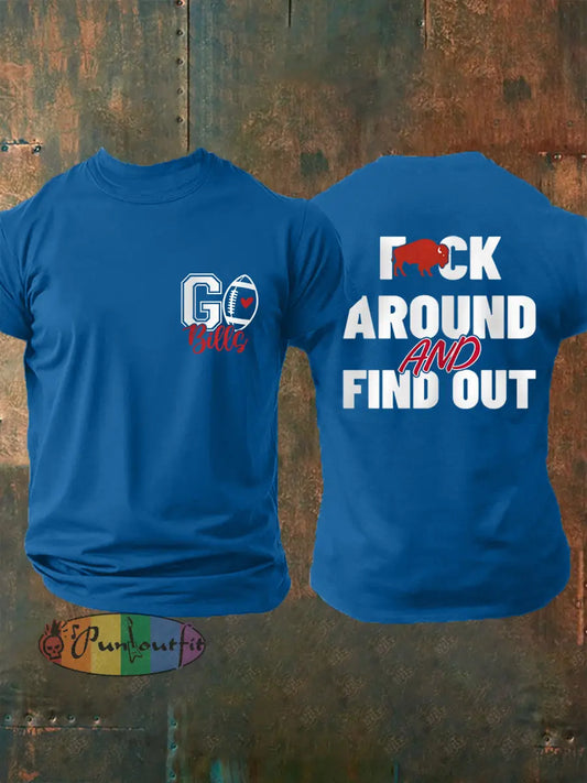 Men’s Fuck Around And Find Out Football Fans Lovers Gameday Casual Tee Blue / S