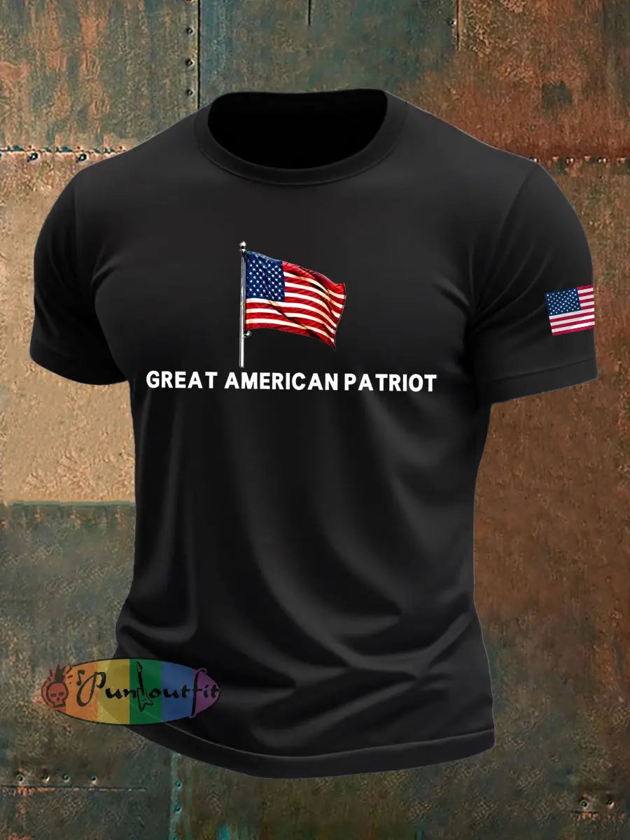 Men’s Gerat American Pataiot Printed imitation cotton short-sleeved T-shirt Black / S