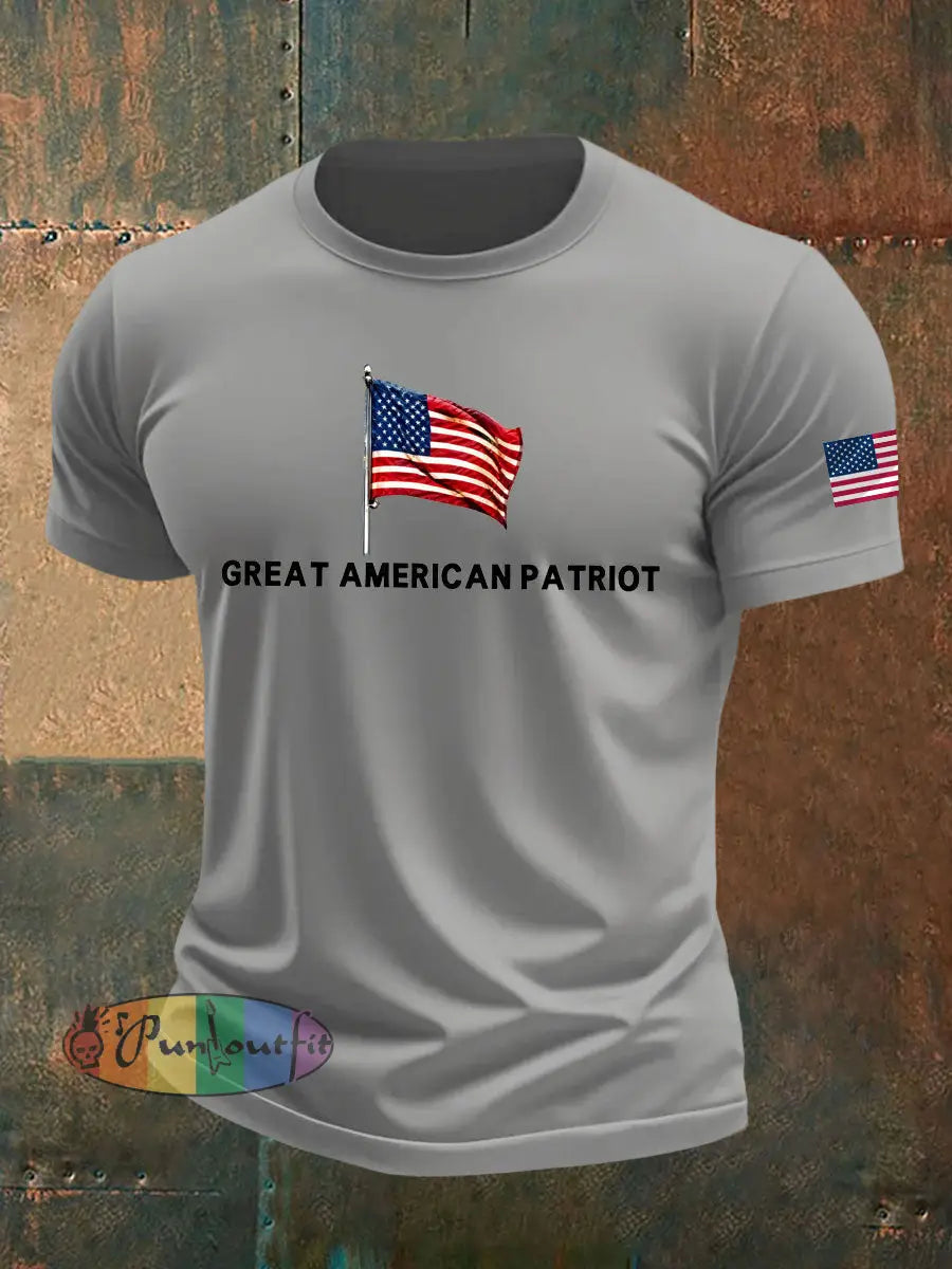 Men’s Gerat American Pataiot Printed imitation cotton short-sleeved T-shirt Light Gray / S
