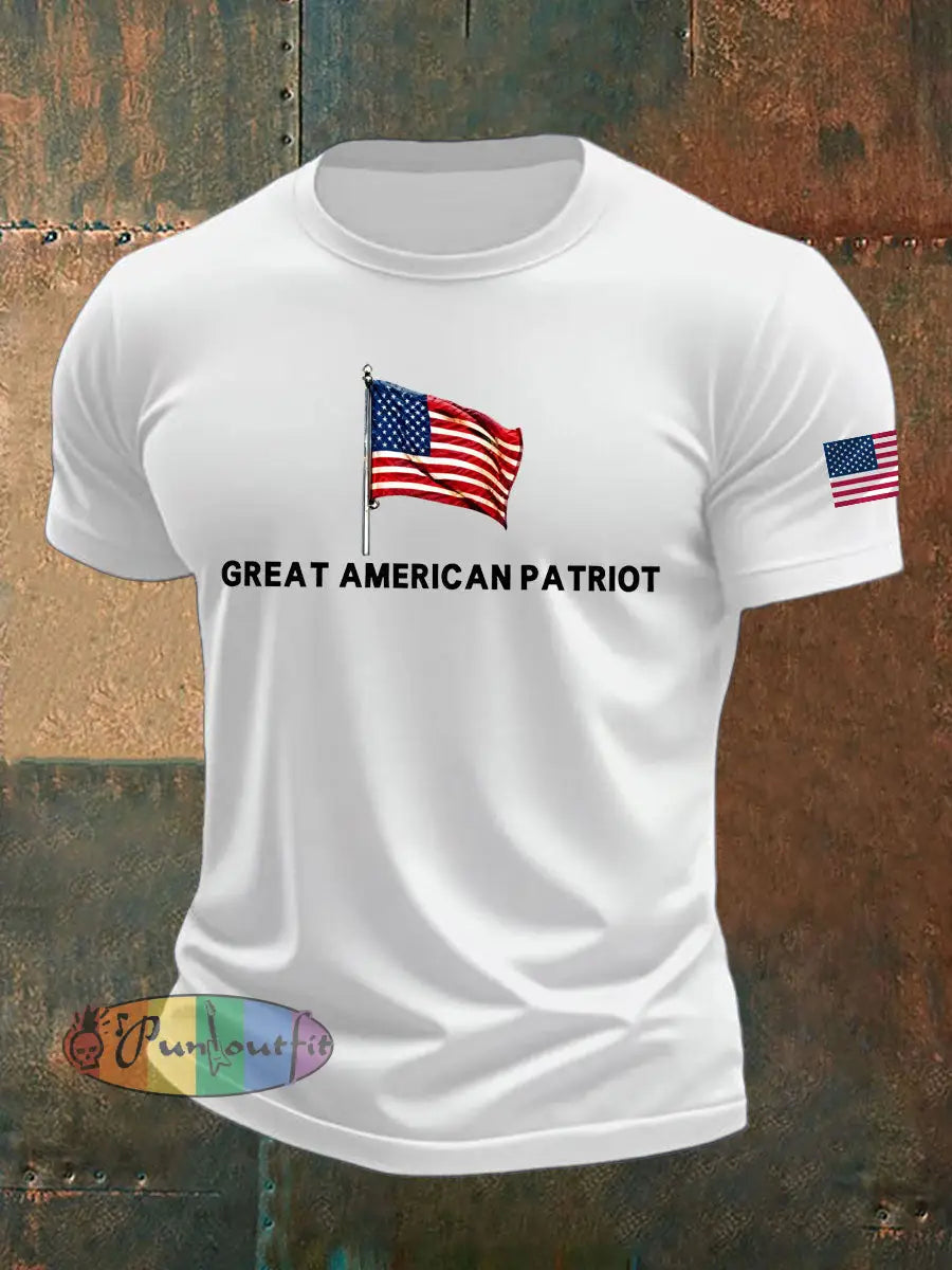 Men’s Gerat American Pataiot Printed imitation cotton short-sleeved T-shirt White / S