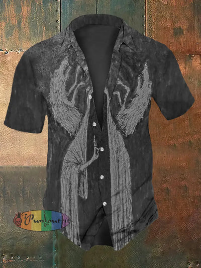 Men’s Ghost Abstract Print Casual Vintage Shirt Black / S