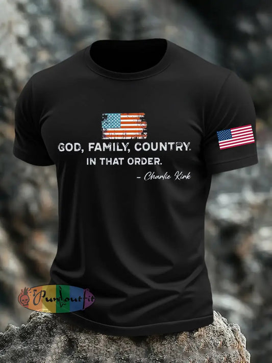 Men’s God Family Country In That Order Printed T-shirt Black / S