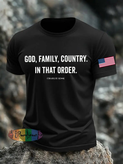 Men’s God Family Country In That Order Printed T-shirt Black / S
