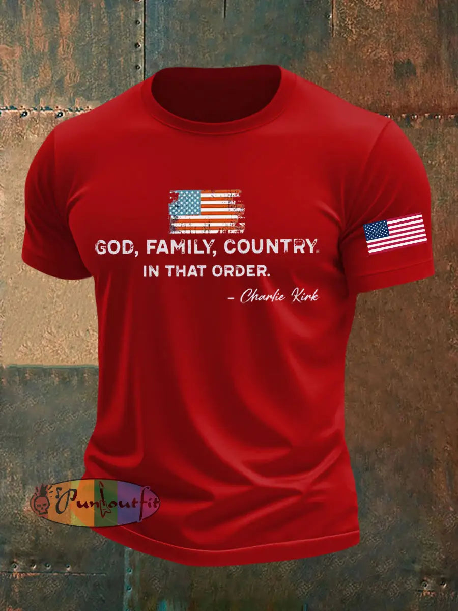 Men’s God Family Country In That Order Printed T-shirt Pure Red / S