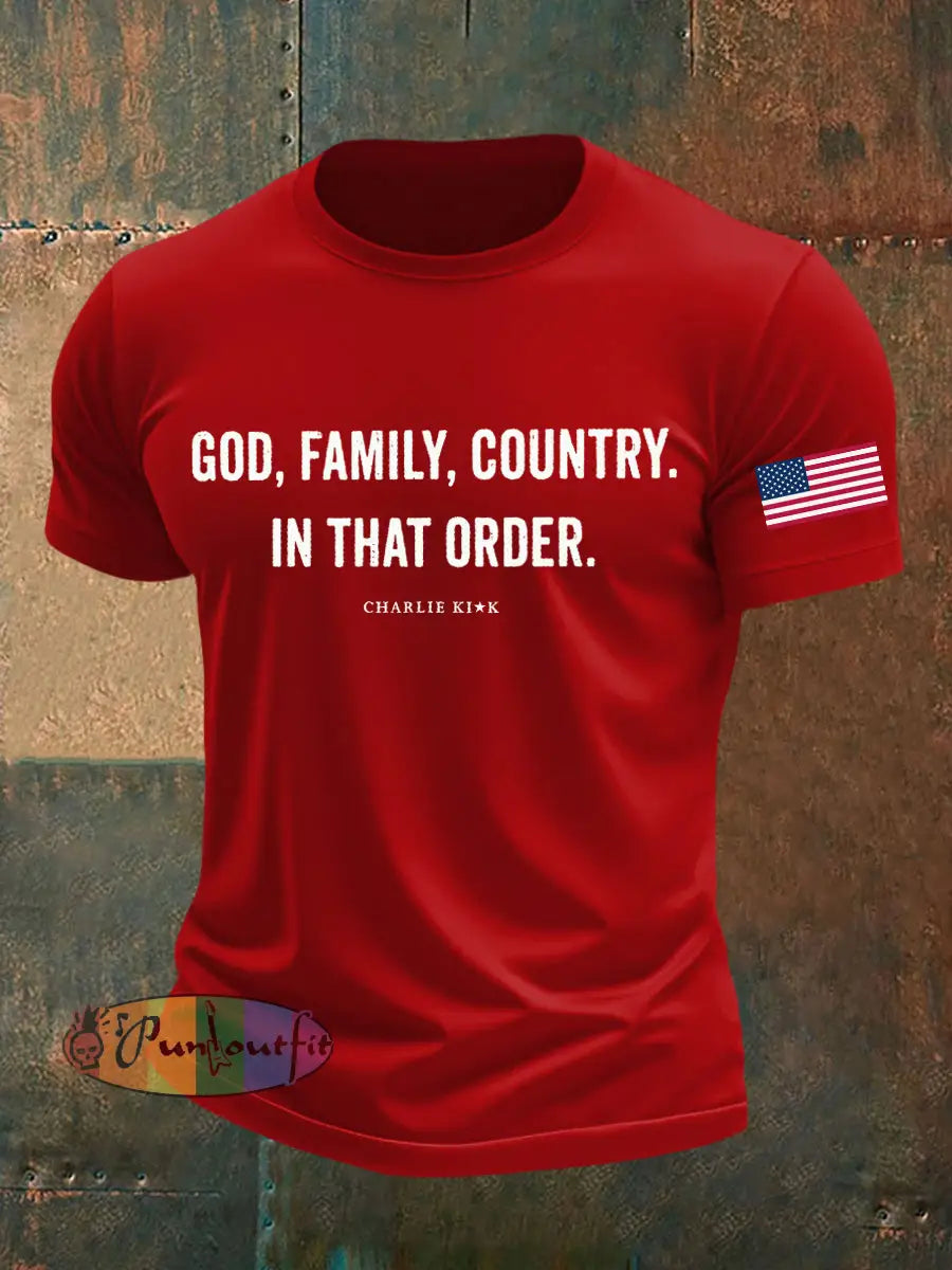 Men’s God Family Country In That Order Printed T-shirt Pure Red / S
