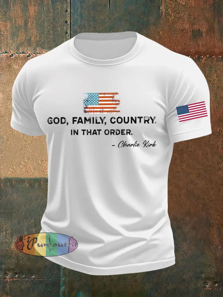 Men’s God Family Country In That Order Printed T-shirt White / S