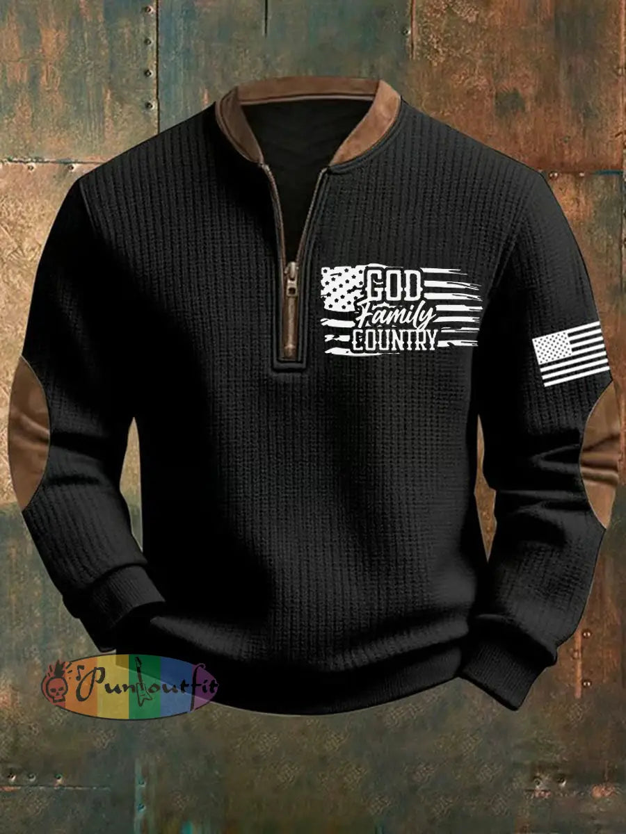 Men’s God Family Country Printed Sweatshirt Black / S