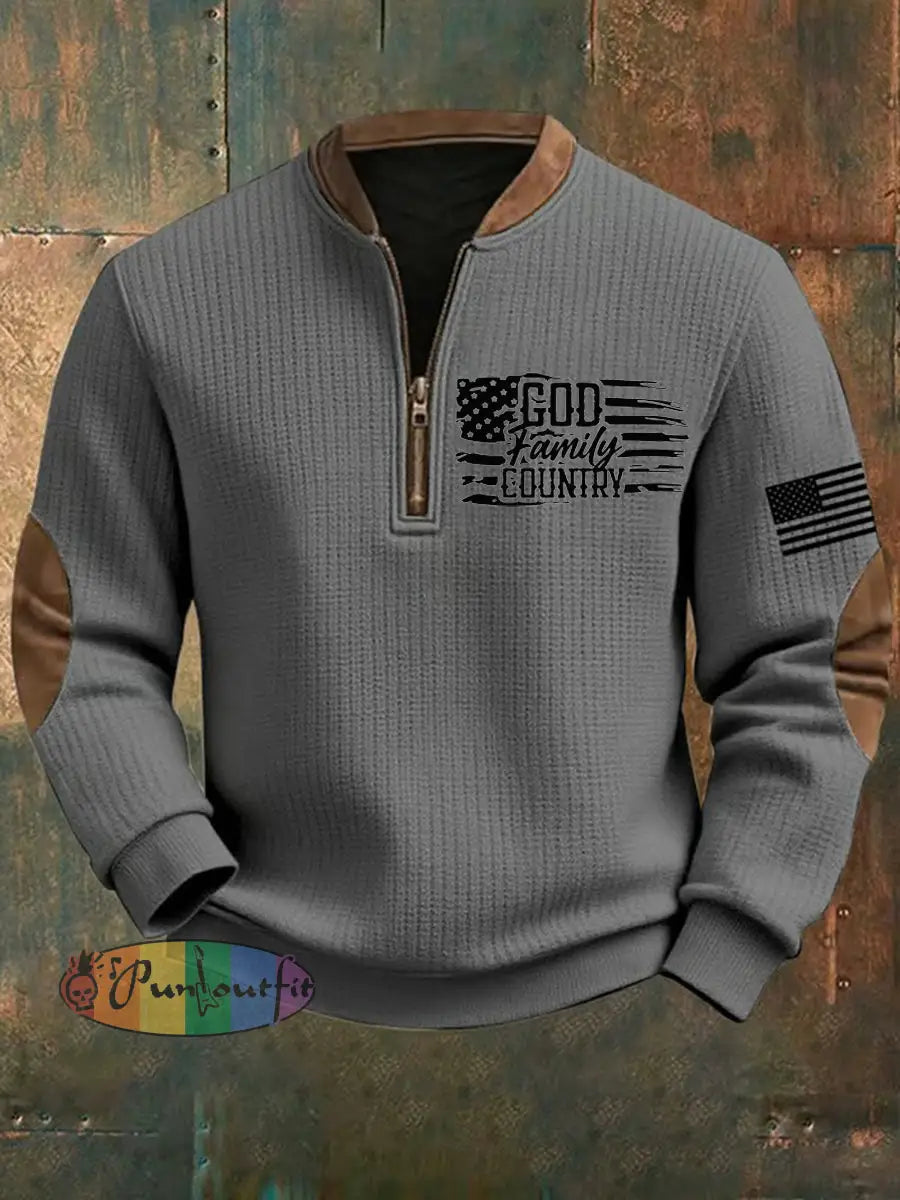 Men’s God Family Country Printed Sweatshirt Gray / S