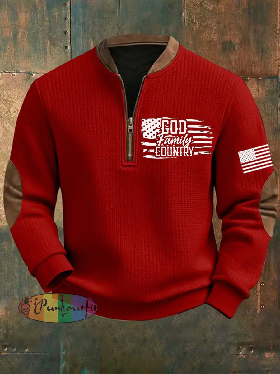 Men’s God Family Country Printed Sweatshirt Red / S