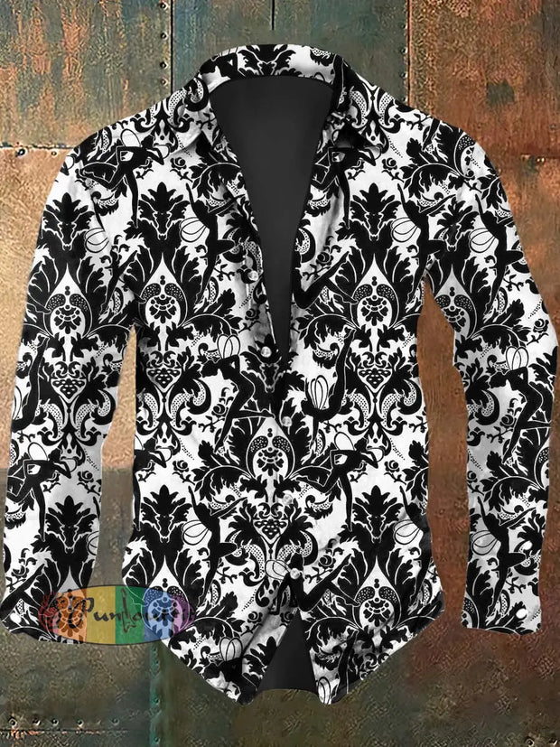 Men’s Gothic Baroque Print Long Sleeve Shirt As Picture / S