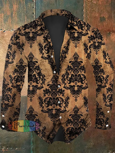 Men’s Gothic Baroque Print Long Sleeve Shirt As Picture / S