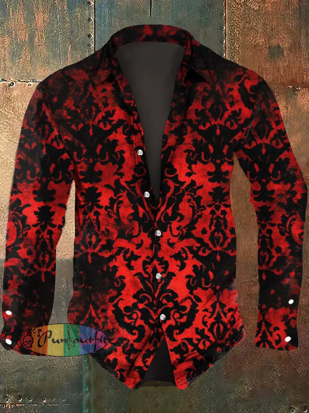 Men’s Gothic Baroque Print Long Sleeve Shirt As Picture / S