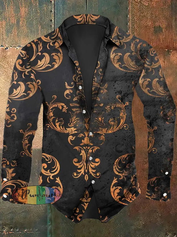 Men’s Gothic Baroque Print Long Sleeve Shirt As Picture / S